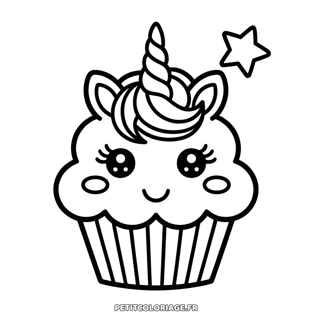 Coloriage gratuit à imprimer d'un cupcake en forme de licorne, dessin facile pour enfants
